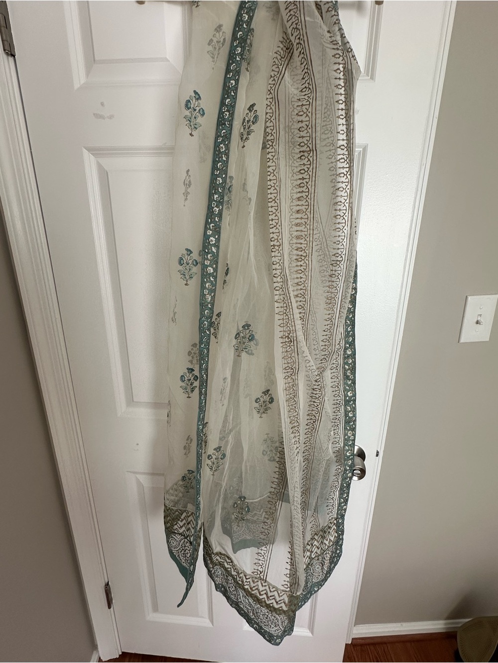 Maria B - Cream & Light Blue Embroidered Long Dress - Picture 6 of 7